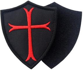 img 1 attached to 🛡️ Black & Red Military Morale Embroidered Hook & Loop Patch: Knights Templar Cross Shield