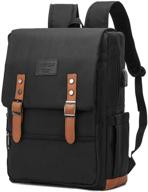 🎒 water resistant vintage laptop backpack with usb port - stylish anti-theft business travel backpack for men and women - fits 15.6 inch laptop - ideal for school, college, and work - black logo