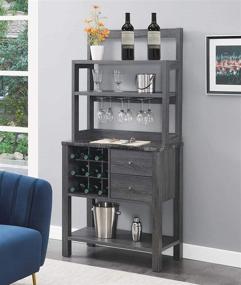 img 2 attached to 🍸 Newport Serving Bar by Convenience Concepts - Black Faux Marble/Weathered Gray Finish