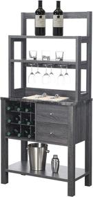 img 3 attached to 🍸 Newport Serving Bar by Convenience Concepts - Black Faux Marble/Weathered Gray Finish