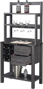 img 1 attached to 🍸 Newport Serving Bar by Convenience Concepts - Black Faux Marble/Weathered Gray Finish