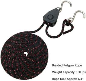 img 1 attached to 🚣 Newcod Heavy Duty Adjustable Pulley Rope Clip Hanger, 1/4" x 10ft Straps Rope Tie Downs for Kayak Canoe, 2-Pack