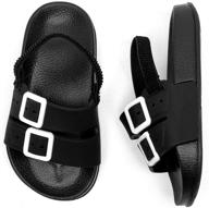 👦 wouoei toddler boys girls slide sandals: slip-on footbed water shoes for beach or pool time - little kid size 9, 9.5, 10 - black boys' shoes logo