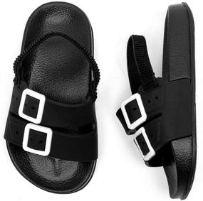 img 4 attached to 👦 WOUOEI Toddler Boys Girls Slide Sandals: Slip-On Footbed Water Shoes for Beach or Pool Time - Little Kid Size 9, 9.5, 10 - Black Boys' Shoes