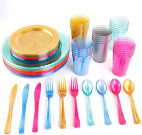 img 2 attached to WDF Disposable Silverware Cups: Vibrant Neon Dinnerware for Food Service Equipment & Supplies