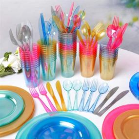 img 1 attached to WDF Disposable Silverware Cups: Vibrant Neon Dinnerware for Food Service Equipment & Supplies