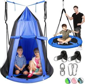 img 4 attached to 🌲 Discover Endless Fun with Serenelife Kids Hanging Tent Saucer Swing - Detachable Tent Cover for a Giant Hammock Nest Pod - Cushioned Padded Metal Frame - Outdoor/Indoor Swing Set - Blue