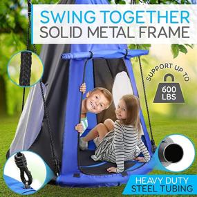 img 1 attached to 🌲 Discover Endless Fun with Serenelife Kids Hanging Tent Saucer Swing - Detachable Tent Cover for a Giant Hammock Nest Pod - Cushioned Padded Metal Frame - Outdoor/Indoor Swing Set - Blue