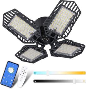 img 4 attached to 💡 Powerful Dimmable LED Garage Light 120W - Color Change & Timing - Remote Control & APP - 12000LM - 4 Leaf Bright Garage Light E26 - Ideal for Warehouse and Basement"