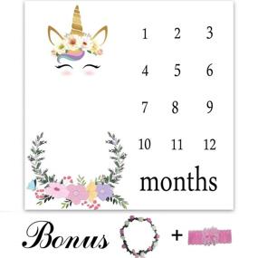 img 1 attached to 🦄 EARVO Unicorn Baby Photo Blanket: Milestone Flowers Smiling Photography Blanket 40x40