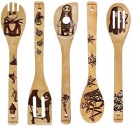 exquisite nightmare kitchen utensils: unique pattern burned wooden 🔥 spoons, ideal housewarming presents with slotted spoon; complete bamboo utensil set logo