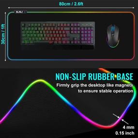 img 3 attached to 🖱️ NJSJ RGB Gaming Mouse Pad, LED Extended Soft Mousepad - 12 Lighting Modes, 2 Brightness Levels, Waterproof Surface &amp; Non-Slip Rubber Base, XL Computer Mouse Mat for Gamers (Black, 31.5&#34;X11.8&#34;)