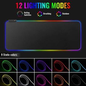 img 1 attached to 🖱️ NJSJ RGB Gaming Mouse Pad, LED Extended Soft Mousepad - 12 Lighting Modes, 2 Brightness Levels, Waterproof Surface &amp; Non-Slip Rubber Base, XL Computer Mouse Mat for Gamers (Black, 31.5&#34;X11.8&#34;)