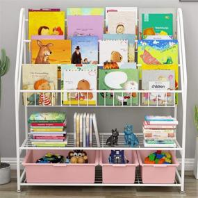 img 3 attached to 📚 White Kids Book Rack: Floor Standing 3 Sling Bookshelf with Toy Organizer - Home & Office Display Storage