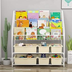 img 2 attached to 📚 White Kids Book Rack: Floor Standing 3 Sling Bookshelf with Toy Organizer - Home & Office Display Storage