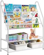 📚 white kids book rack: floor standing 3 sling bookshelf with toy organizer - home & office display storage логотип