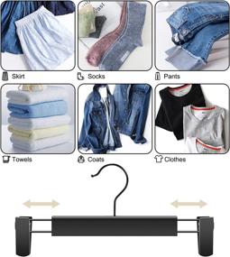 img 1 attached to 👖 Guanjune 10 Pack Pants Hangers - Space-Saving Skirt Holders with 360° Swivel Hooks and Adjustable Clips - Trouser, Clothes, Coat, Garment, Jeans Hangers