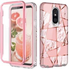 img 4 attached to Чехол Hekodonk Marble Pink с встроенным защитным стеклом для LG Stylo 5/5+ Plus/5X/5v - Прочный ударопрочный чехол на всё тело с высоким воздействием жёсткого ПК-ТПУ бампера - Антицарапин, TPU бампер - LG Stylo 5