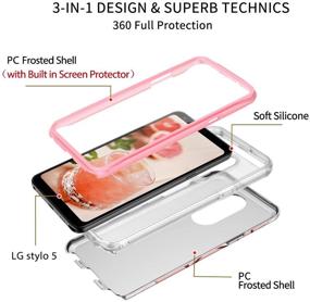 img 3 attached to Hekodonk Marble Pink Case with Built-in Screen Protector for LG Stylo 5/5+ Plus/5X/5v - Heavy Duty Shockproof Full Body Protective Cover with High Impact Hard PC TPU Bumper - Anti-Scratch, TPU Bumper - LG Stylo 5