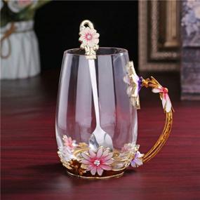 img 2 attached to 🦋 Luka Tech Enamels Butterfly Flower Lead-free Glass Coffee Mugs Tea Cup: Perfect Birthday, Valentine's, or Christmas Gift for Women, Wife, Mom, Friends – Purple-Tall with Steel Spoon