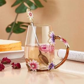 img 3 attached to 🦋 Luka Tech Enamels Butterfly Flower Lead-free Glass Coffee Mugs Tea Cup: Perfect Birthday, Valentine's, or Christmas Gift for Women, Wife, Mom, Friends – Purple-Tall with Steel Spoon