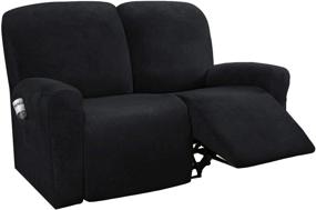 img 4 attached to 🪑 H.VERSAILTEX 6-Pieces Recliner Loveseat Covers - Velvet Stretch Slipcovers for 2 Cushion Sofa - Customized Form Fit - Thick & Soft - Washable - Medium Size - Black Color