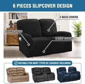 img 3 attached to 🪑 H.VERSAILTEX 6-Pieces Recliner Loveseat Covers - Velvet Stretch Slipcovers for 2 Cushion Sofa - Customized Form Fit - Thick & Soft - Washable - Medium Size - Black Color