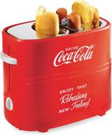 🌭 nostalgia coca-cola pop-up 2 hot dog and bun toaster: cook chicken, turkey, veggie links, sausages and brats with mini tongs - red логотип