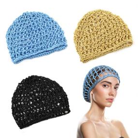 img 4 attached to 🧖 QMSILR 3 Pcs Mesh Crochet Hair Net for Women: Bonnet Head Scarf Cap for Natural Hair Care, Night Sleeping & Stylish Curly Long Hair Accessories