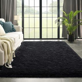 img 4 attached to Kimicole Upgraded Black Shag Rug for Bedroom and Living Room - 4x5.9 Cozy Fluffy Area Rug for Home Decor, Ideal for Apartment, Dorm Room, Teen Girls, and Kids. Perfect Nursery Rug for Baby Room Decorations