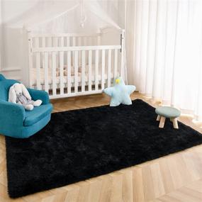 img 1 attached to Kimicole Upgraded Black Shag Rug for Bedroom and Living Room - 4x5.9 Cozy Fluffy Area Rug for Home Decor, Ideal for Apartment, Dorm Room, Teen Girls, and Kids. Perfect Nursery Rug for Baby Room Decorations