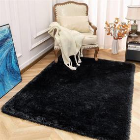 img 2 attached to Kimicole Upgraded Black Shag Rug for Bedroom and Living Room - 4x5.9 Cozy Fluffy Area Rug for Home Decor, Ideal for Apartment, Dorm Room, Teen Girls, and Kids. Perfect Nursery Rug for Baby Room Decorations