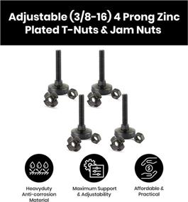 img 2 attached to Black Furniture Leveler Kit: Set of 4-3/8-16 Non-Skid Leg Levelers with T-Nuts and Jam Nuts - Black Zinc 4 Prong Tnut