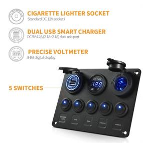 img 3 attached to 🛥️ MNJ MOTOR 5 Gang Toggle Switch Panel: Waterproof 12V-24V Dual USB Charger, Digital Voltmeter, Cigarette Lighter Socket. Ideal for Boat RV SUV ATV Truck Marine