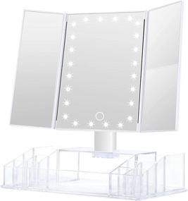 img 4 attached to 💄 GULAURI Lighted Makeup Mirror - Tri-Fold Vanity Mirror with Lights and Magnification, 3x/2x Magnifying, 24 LED Light, Touch Screen, 180 Degree Adjustable, White, and Storage