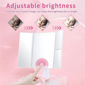 img 2 attached to 💄 GULAURI Lighted Makeup Mirror - Tri-Fold Vanity Mirror with Lights and Magnification, 3x/2x Magnifying, 24 LED Light, Touch Screen, 180 Degree Adjustable, White, and Storage