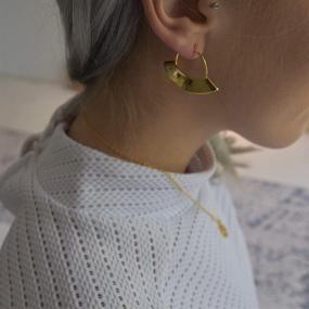 img 3 attached to 🌙 Stylish Half Moon Hoop Fan Earrings: 18k Gold Plated, Hypoallergenic Brass