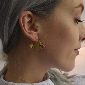 img 1 attached to 🌙 Stylish Half Moon Hoop Fan Earrings: 18k Gold Plated, Hypoallergenic Brass