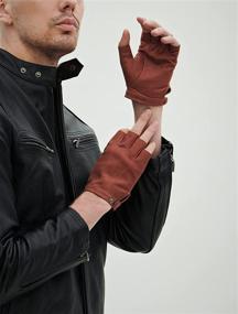 img 1 attached to 🧤 YISEVEN Fingerless Lambskin Leather Motorcycle Accessories: Stylish Men's Gloves & Mittens