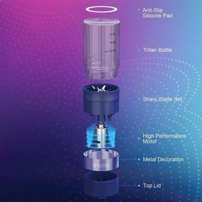 img 3 attached to 🍹 Портативный блендер для смузи, персональный блендер для коктейлей - USB-заряжаемый, мини-блендер для измельчения льда с 6 лезвиями, 15 унций стакан для сока для смешивания протеиновых фруктов (темно-синий)