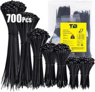 700 pack of black nylon zip ties assorted sizes for home, office, and workshop - heavy duty 40lbs plastic tie wraps with 0.16 inch width, 4/6/8/10/12 inch cable ties logo