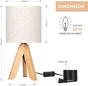 img 3 attached to 🏞️ HAITRAL Wooden Tripod Bedside Table Lamp with Fabric Linen Shade - 13.4 Inches (No Bulb Included): Ideal for Bedroom, Living Room, Office, Home