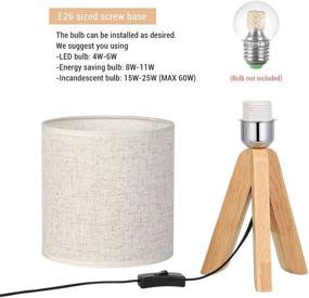 img 2 attached to 🏞️ HAITRAL Wooden Tripod Bedside Table Lamp with Fabric Linen Shade - 13.4 Inches (No Bulb Included): Ideal for Bedroom, Living Room, Office, Home