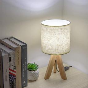 img 1 attached to 🏞️ HAITRAL Wooden Tripod Bedside Table Lamp with Fabric Linen Shade - 13.4 Inches (No Bulb Included): Ideal for Bedroom, Living Room, Office, Home