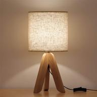 🏞️ haitral wooden tripod bedside table lamp with fabric linen shade - 13.4 inches (no bulb included): ideal for bedroom, living room, office, home логотип