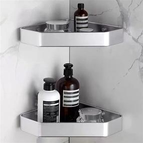 img 3 attached to Silver KALYSIE 2-Pack Corner Shower Caddy Holder with Hooks, Shampoo Bottle Holder - Wall Mounted Stainless Steel Shelf, Hanging Shower Basket Storage Rack Organizer for Bathroom, Toilet, Kitchen