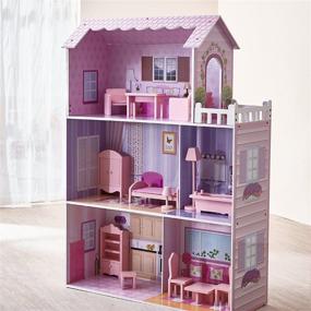 img 3 attached to Teamson Kids Fancy Mansion Wooden Dollhouse: 13-pc Furniture Set for 12-inch Dolls, Multi-color, 32.00x11.50x51.50, Pink