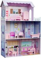 teamson kids fancy mansion wooden dollhouse: 13-pc furniture set for 12-inch dolls, multi-color, 32.00x11.50x51.50, pink logo
