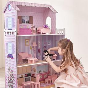 img 2 attached to Teamson Kids Fancy Mansion Wooden Dollhouse: 13-pc Furniture Set for 12-inch Dolls, Multi-color, 32.00x11.50x51.50, Pink