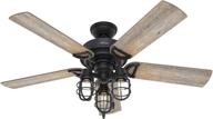 🔔 hunter rustic 52 inch starklake indoor/outdoor ceiling fan with 3 led edison bulbs, pull chain control, quiet 3-speed motor - natural iron finish - by hunter fan company (50409) логотип